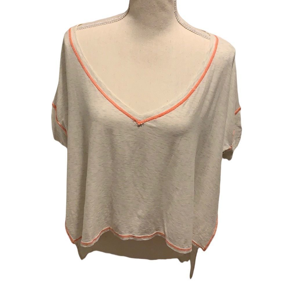 Lululemon Cream Top With Orange Stitching